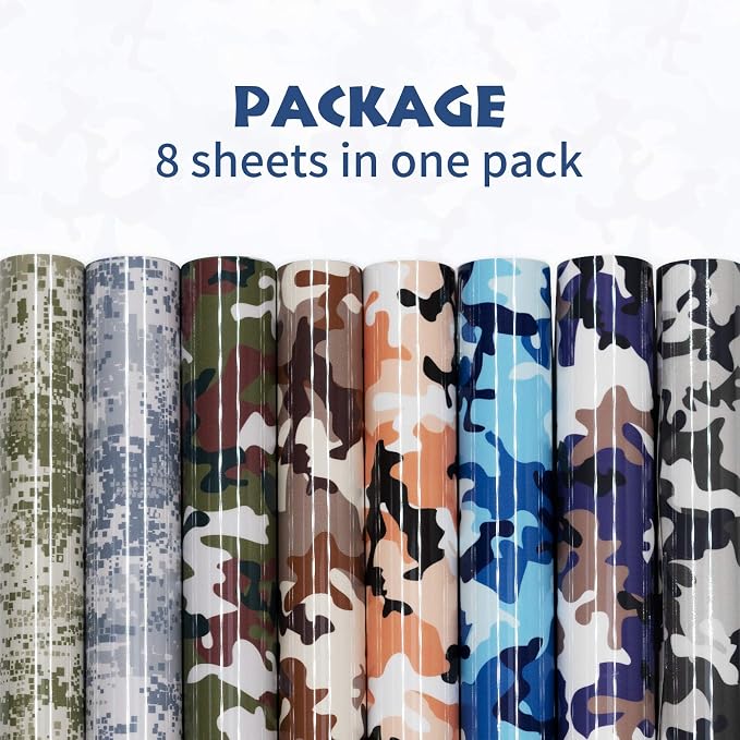 Tintnut Multi-Style Camo Heat Transfer Vinyl, easy cut & weed, stretch washable