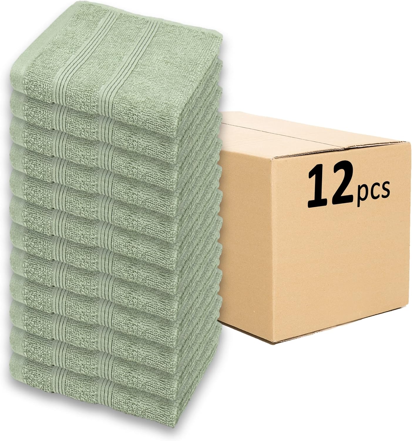 Kaufman - Premium Washcloth Set of 12 (13x13 Inches) 100% Cotton Ring Spun, Highly Absorbent, Durable and Ultra Soft Feel Wash Cloths Essential for Bathroom, Spa, Gym, and Face Towel (12PK)
