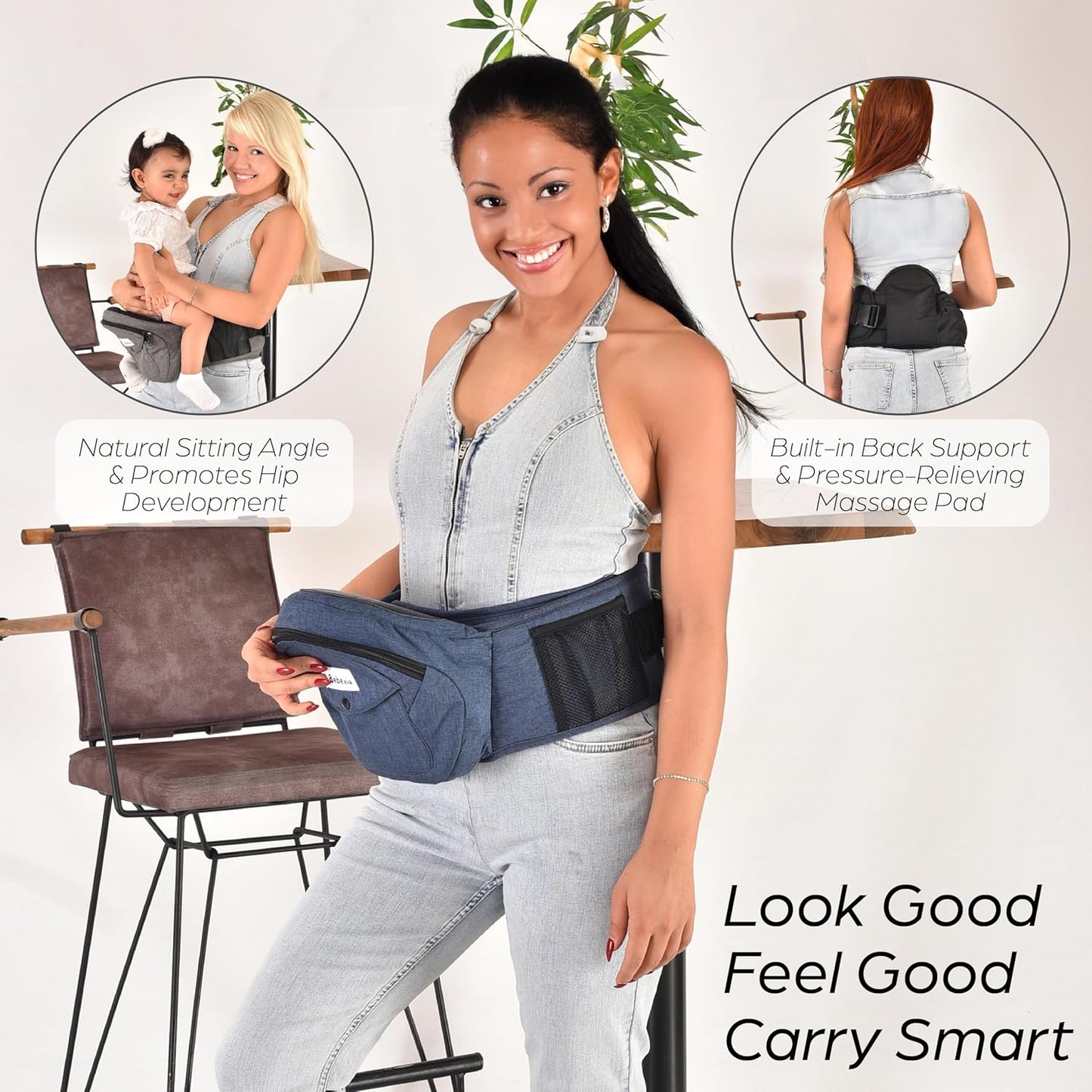 Baby Carrier with Hip Seat - with Lumbar & Back Support – Adjustable Waistband with Strong Support - Health Certified, Machine Washable, Fits Medium–Large (Black) (Grey)