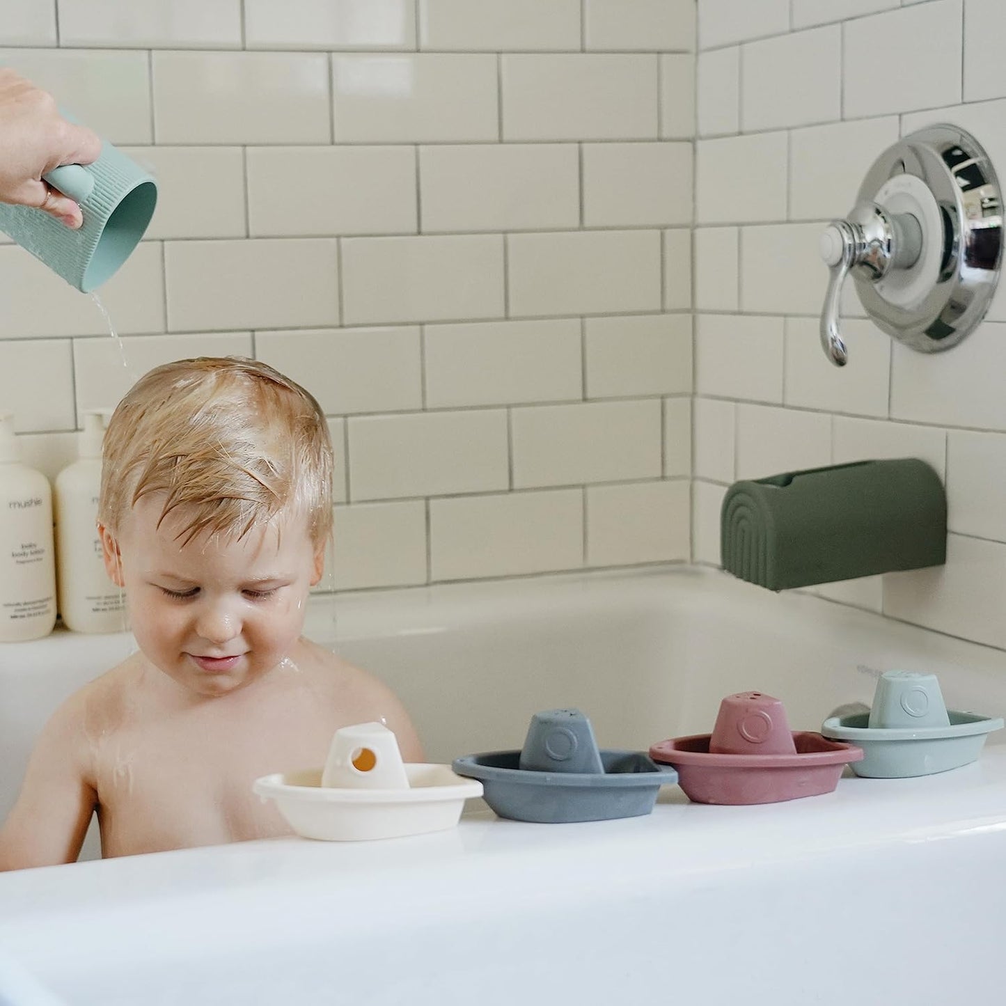 mushie Baby Bath Rinse Cup | 100% Food Grade Silicone | Shampoo & Body Washing Rinser Cup For Kids (Cambridge Blue)