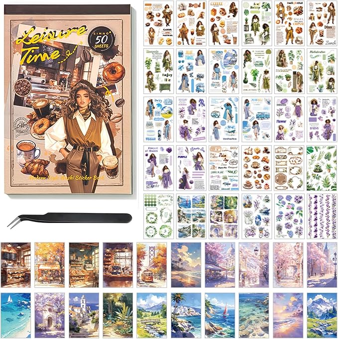 Vintage Washi Stickers for Scrapbooking, People Sticker Book for Journaling