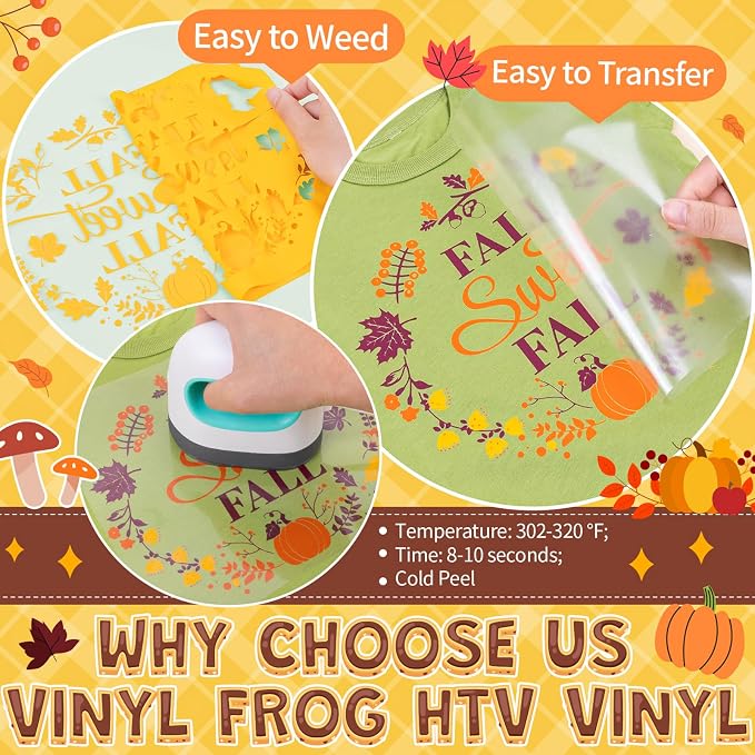 VINYL FROG 10 Sheets Fall Heat Transfer Vinyl Bundle 12"x10" Maroon & Orange &