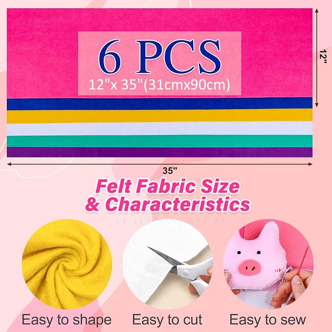XSEINO 6 Rolls 12"x35" Large Felt Sheets, 1.4mm Thick Nonwoven Fabric