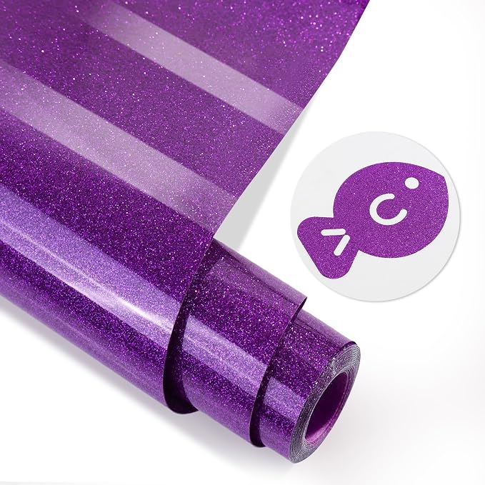 Purple Glitter HTV Heat Transfer Vinyl, Glitter Iron on Vinyl Roll 10" x8ft |