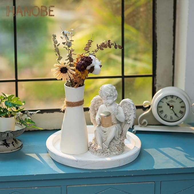 Hanobe Wooden Coffee Table Serving Tray, Farmhouse Candle Holder | 2pc Table
