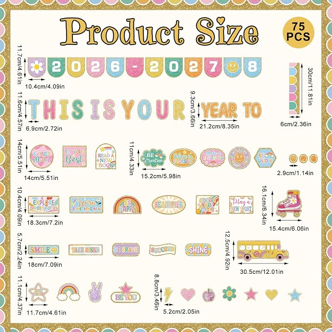 This is Your Year Bulletin Board Set Varsity Letter Hippie Retro Motivational