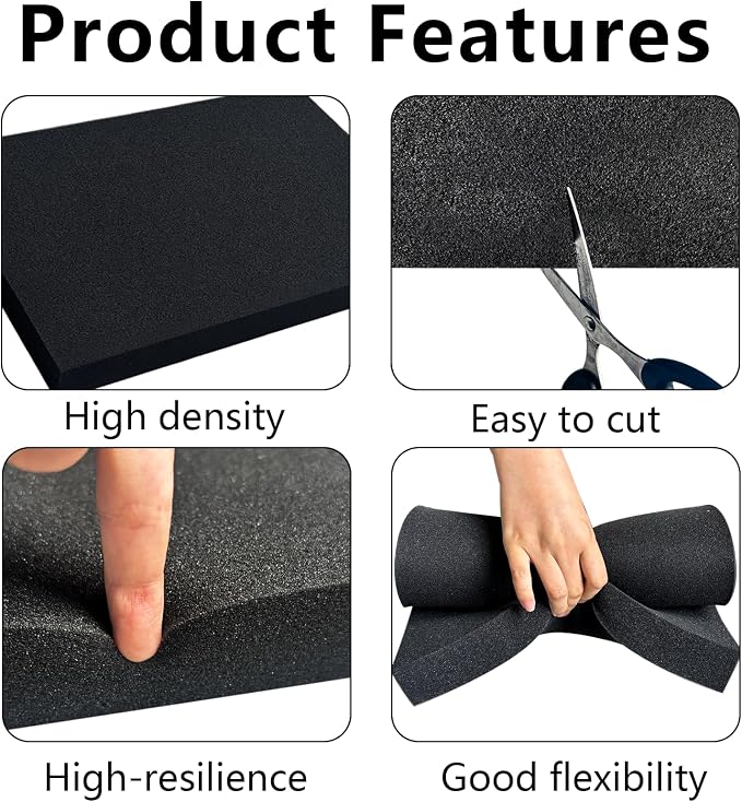 6 PCS 16" x 12" x 1" Polyurethane Foam Sheets Black Cushion Foam Panels | Foam