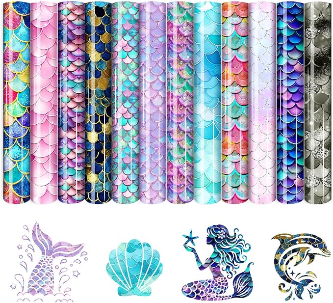 HTVSTD Fish Scale HTV Heat Transfer Vinyl 12 Sheets 12×10in Iron on Vinyl |