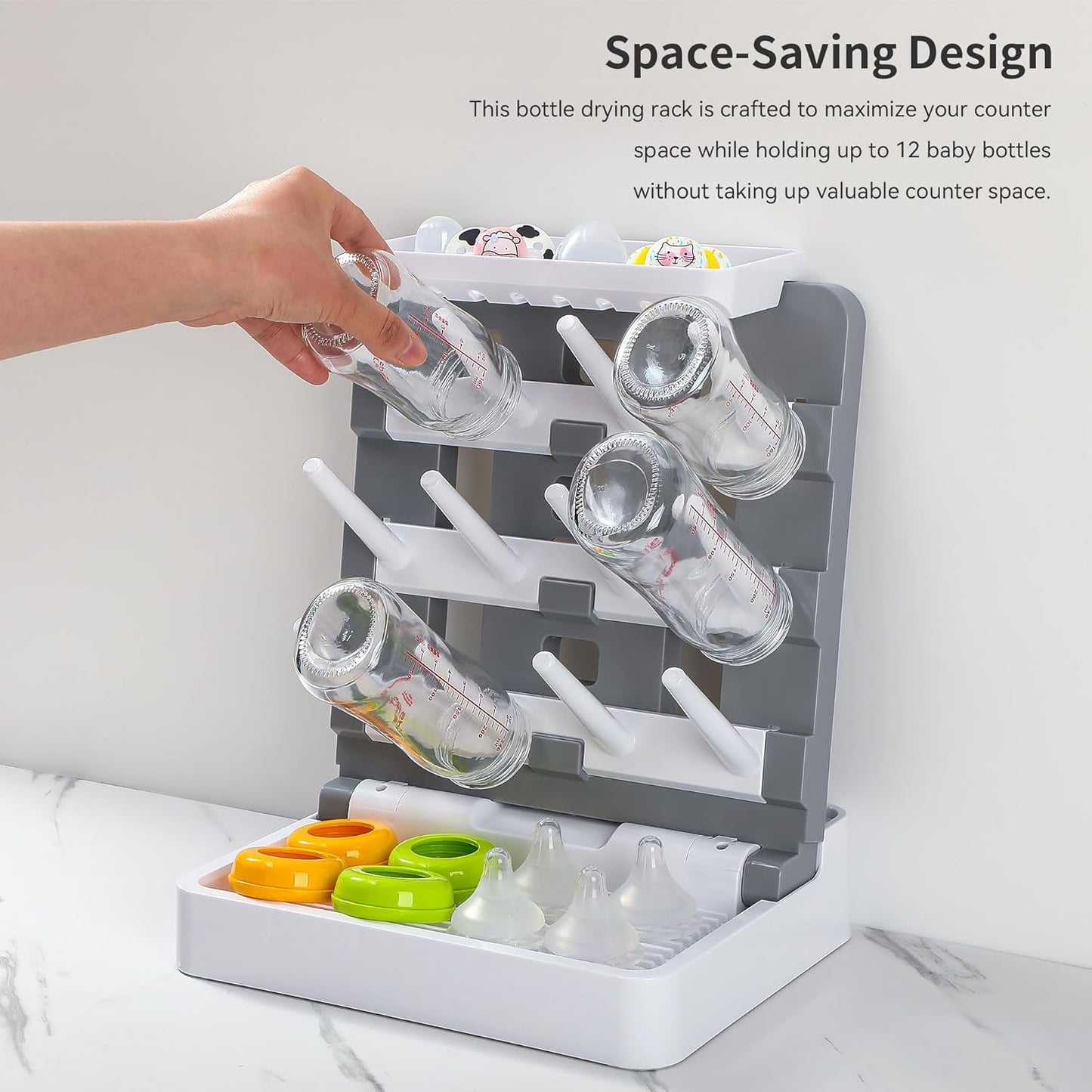 Baby Bottle Drying Rack, Vertical Standing Bottle Dryer Rack Holder-Space Saving Baby Bottle Drying Rack for Countertop-Holds Up to 12 Baby Bottles & Cup