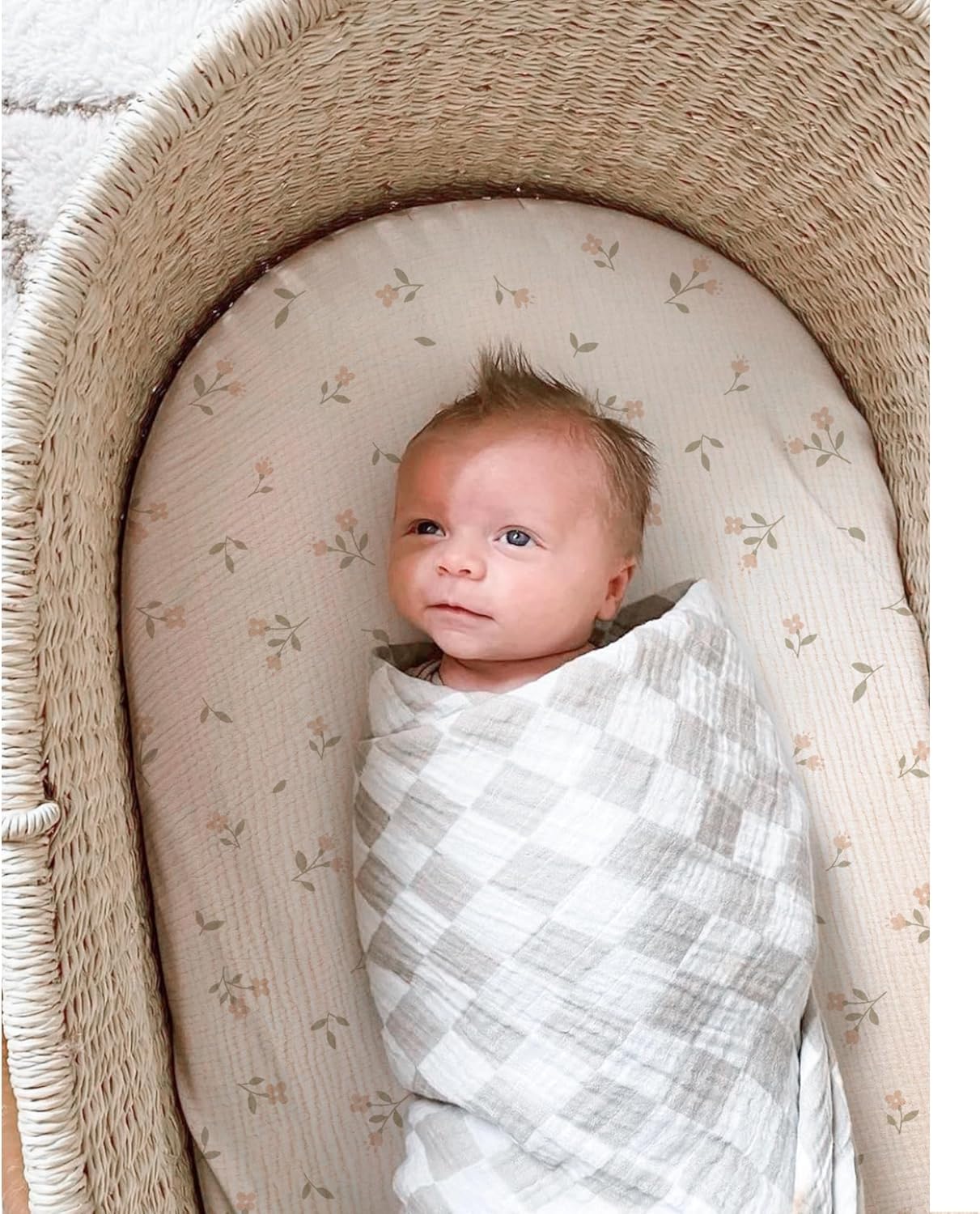 Muslin Bassinet Sheets for Babies – Soft & Breathable 100% Cotton Fitted Sheets for Oval, Rectangle, Hourglass Bassinet Mattress Pads, 2-Pack (Ivory & Pink)