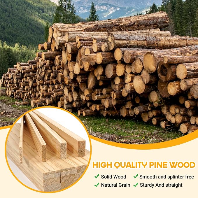 Wood Strips Slats for Wall, Square Wooden Dowels for Crafts 3/8"x 1" x 6"