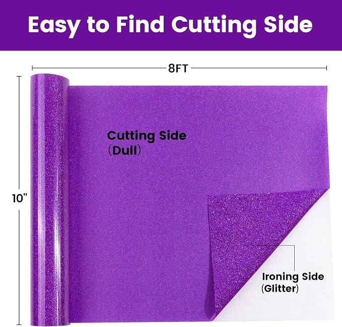 Purple Glitter HTV Heat Transfer Vinyl, Glitter Iron on Vinyl Roll 10" x8ft |