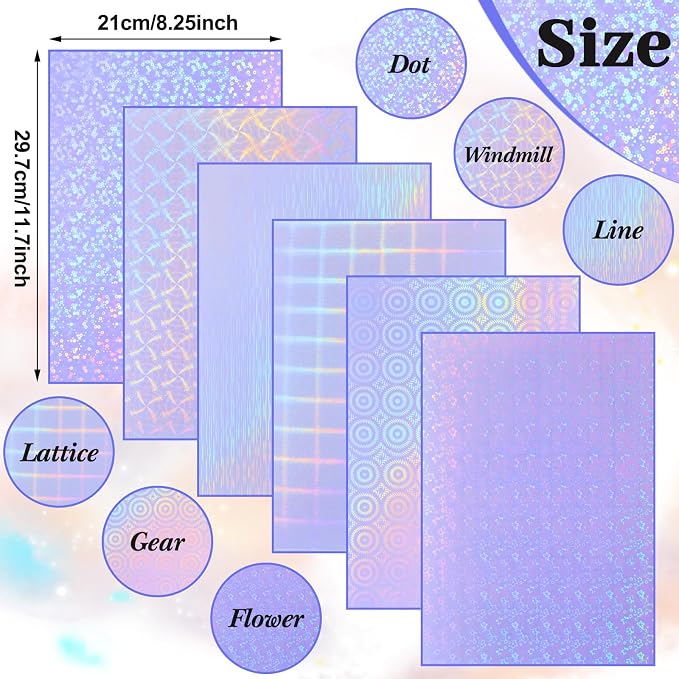Clabby 36 Sheets Holographic Sticker Paper A4 Vinyl Holographic Laminate Sheets