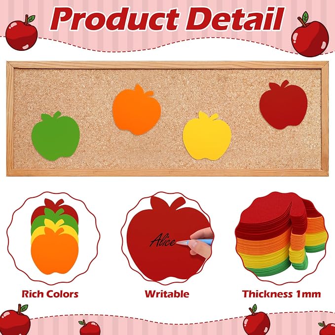 Ireer 48 Pcs Large Foam Apple Cutouts 6 Inch Colorful Apple Shapes Bulletin