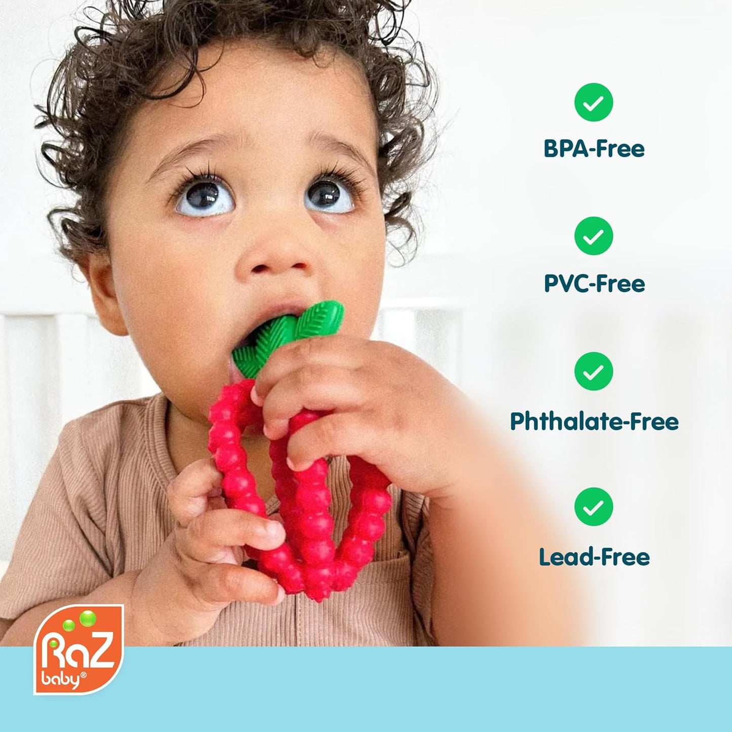 RaZbaby Bites Silicone Baby Teething Toy – Sensory Toy with Textured BerryBumps for Teething Relief, Easy-to-Hold Fruit Shape, BPA-Free, Soothes Front & Back Teeth – Gift for Babies, 3 Months+, Red