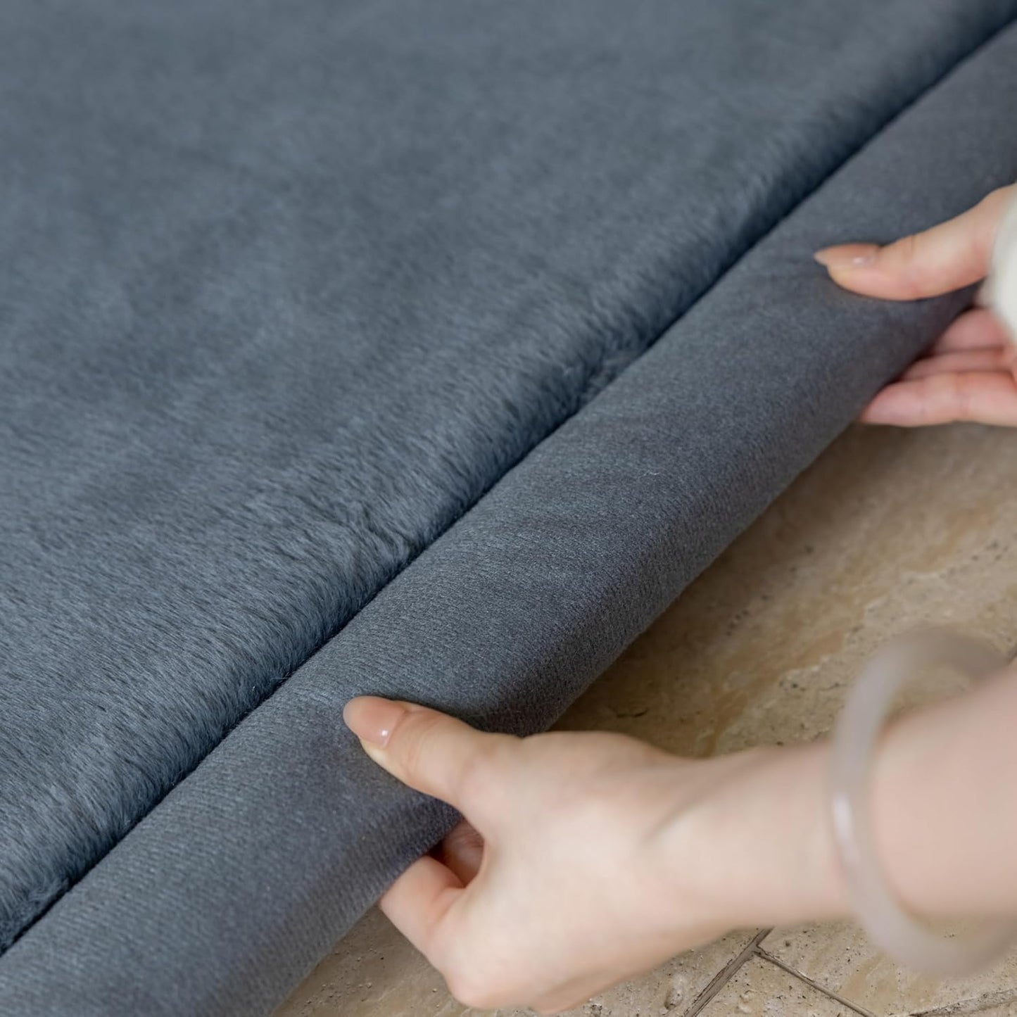 Loartee Faux Rabbit Fur Rug - 1.18" Thick Soft Fluffy Area Rug, Non-Slip Memory Foam Crawling Mat, Dark Gray, 59"x59"