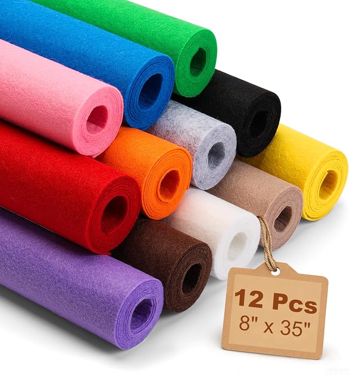 12 Rolls Large Stiff Felt Sheets 8"x35" Felt Fabric Bundle Pack Rainbow