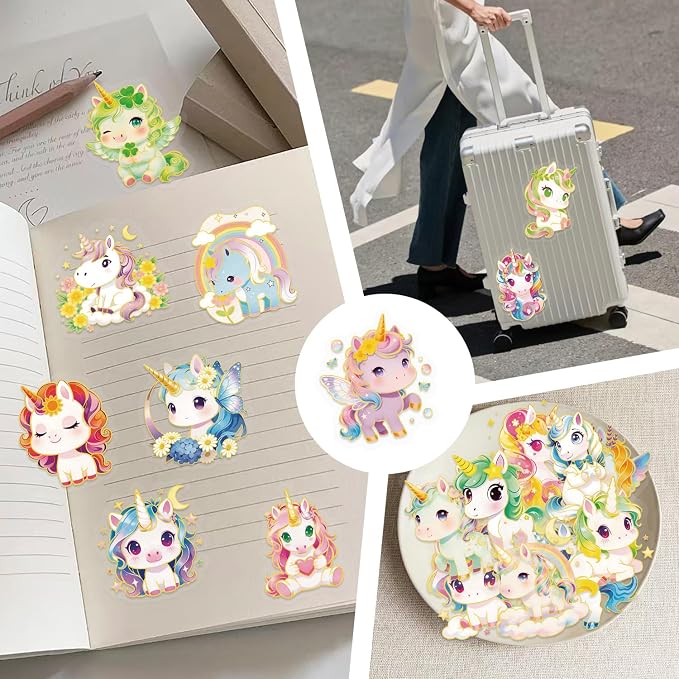 50Pcs Clear Gold Stamp Unicorn Stickers