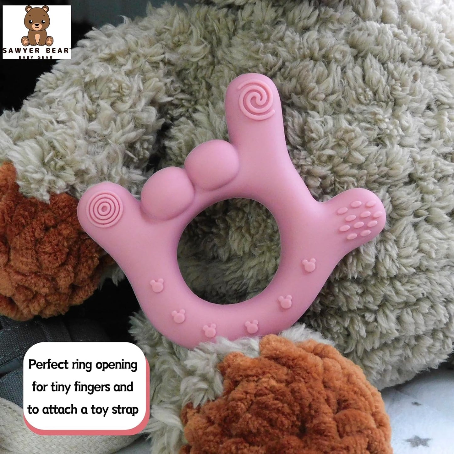 I Love You Silicone Hand Teether, Teethers for Babies 3-6 Months, Soft Teething Toys 6-12 Months bpa Free, Massaging Teething Relief (Blush Pink)