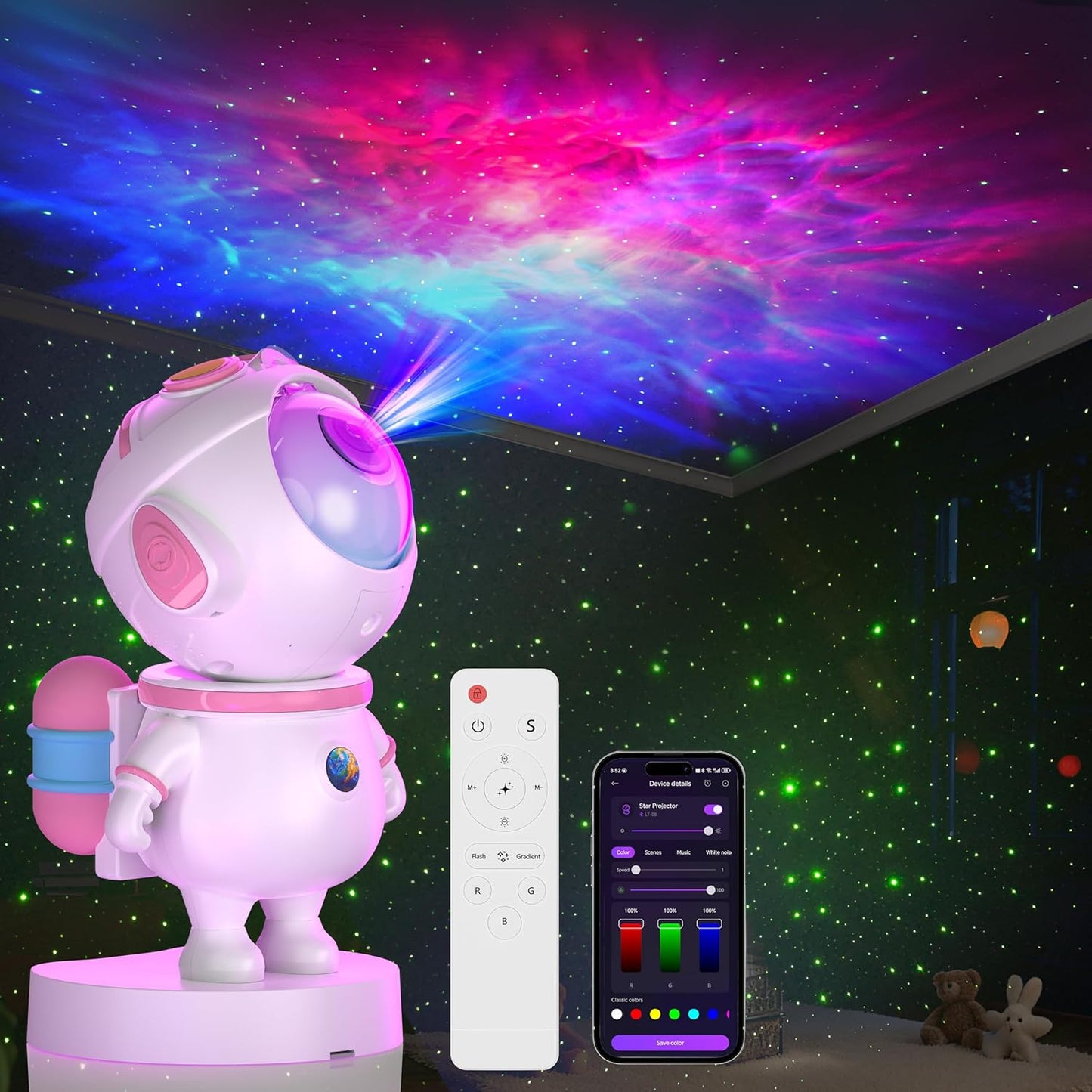 Galaxy Night Light - Astronaut Space Projector, Star Projector,Starry Nebula Ceiling LED Lamp with Timer and Remote,APP Control， Kids Room Decor Aesthetic, for Birthdays,Christmas APP Control