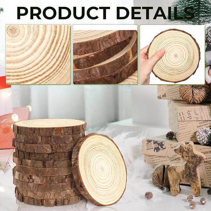FSWCCK 30 Pack Nature Unfinished Wood Slices, 3.5-4 Inches Round Wooden Circle