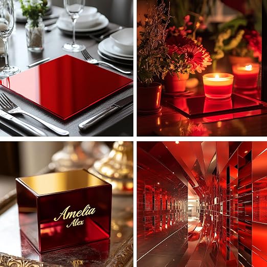 12x16 Inches Deep Red Mirror Acrylic Sheet – 2 Pcs Reflective Acrylic Panel