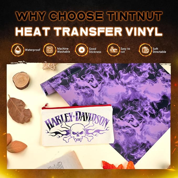 Tintnut Purple Flame Heat Transfer Vinyl Roll, stretch washable, compatible