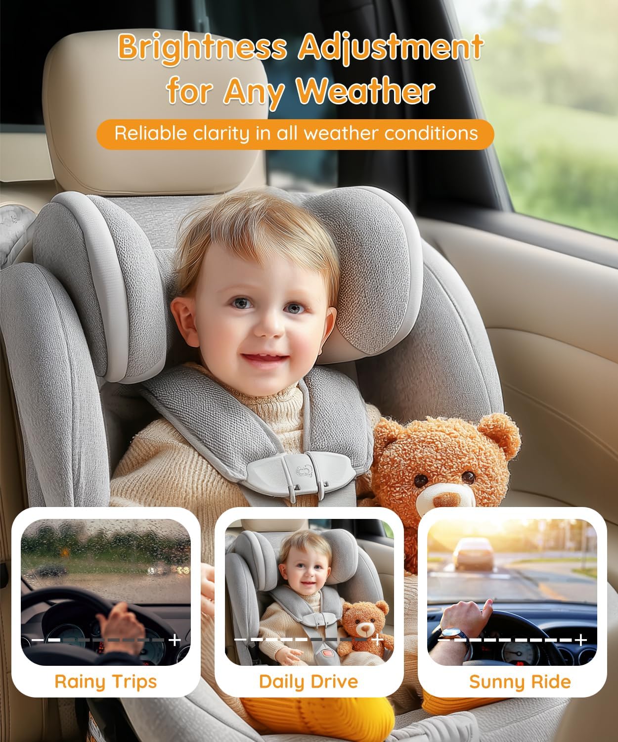 Babyvue BC1 Baby Car Camera, 4.5" 1080P HD Screen & 3X Zoom, AUTO IR Night Vision Car Baby Monitor with Adjustable Brightness, 2-Min Easy Install Car Seat Camera for Babies & Pets to Drive Safely