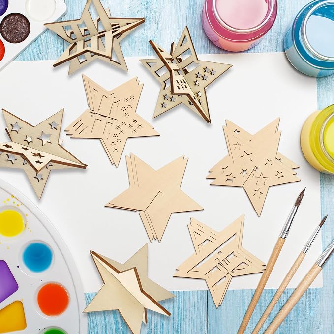COCHIE DIY 3D 4th of July Stars Wood Crafts to Paint, Paintable Unfinished