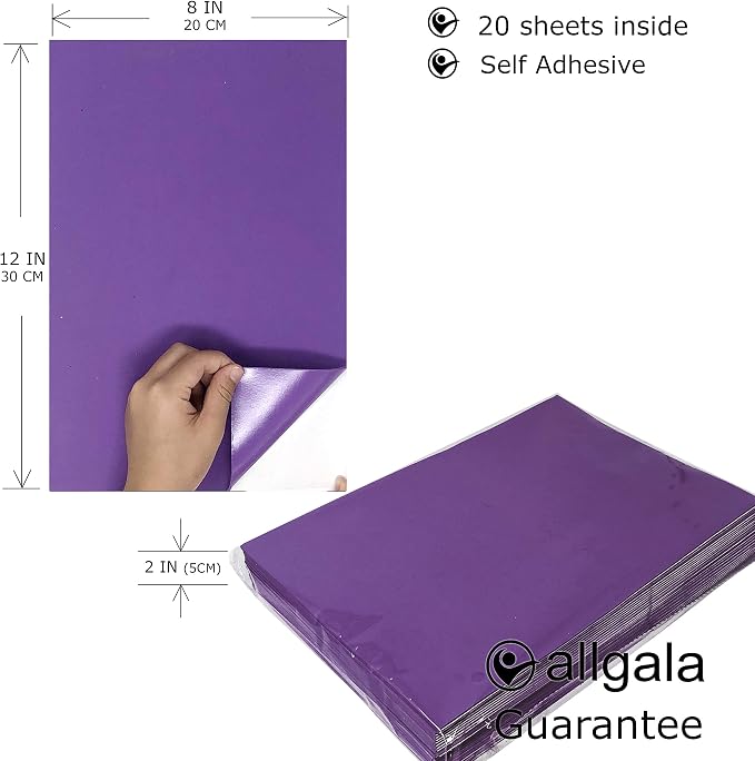 Allgala 20 Pack Self-Adhesive EVA Foam Paper 8x12 Inch Sheets-Purple-CF85406