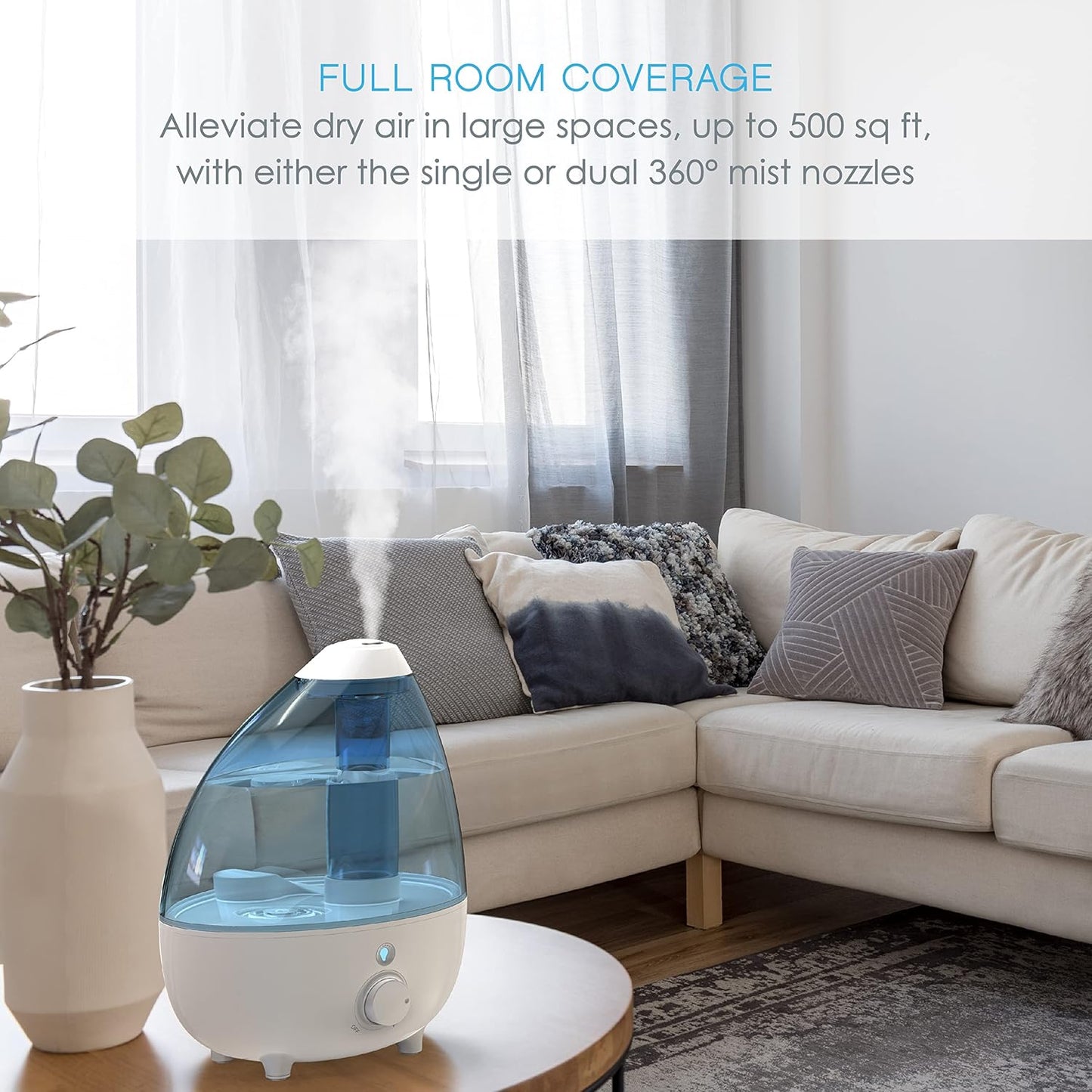Pure Enrichment MistAire XL Ultrasonic Cool Mist Humidifier - All Day Operation for Large Rooms, 1 Gallon Tank, Variable Mist Control, Automatic Shut-Off, Whisper Quiet, and Optional Night Light