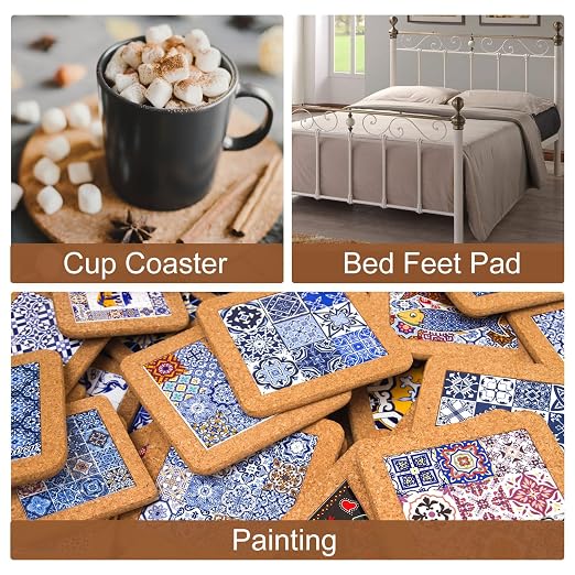 Uxcell 40 Pcs Self-Adhesive Cork Round Coasters, 3.75" x 3.75" Brown