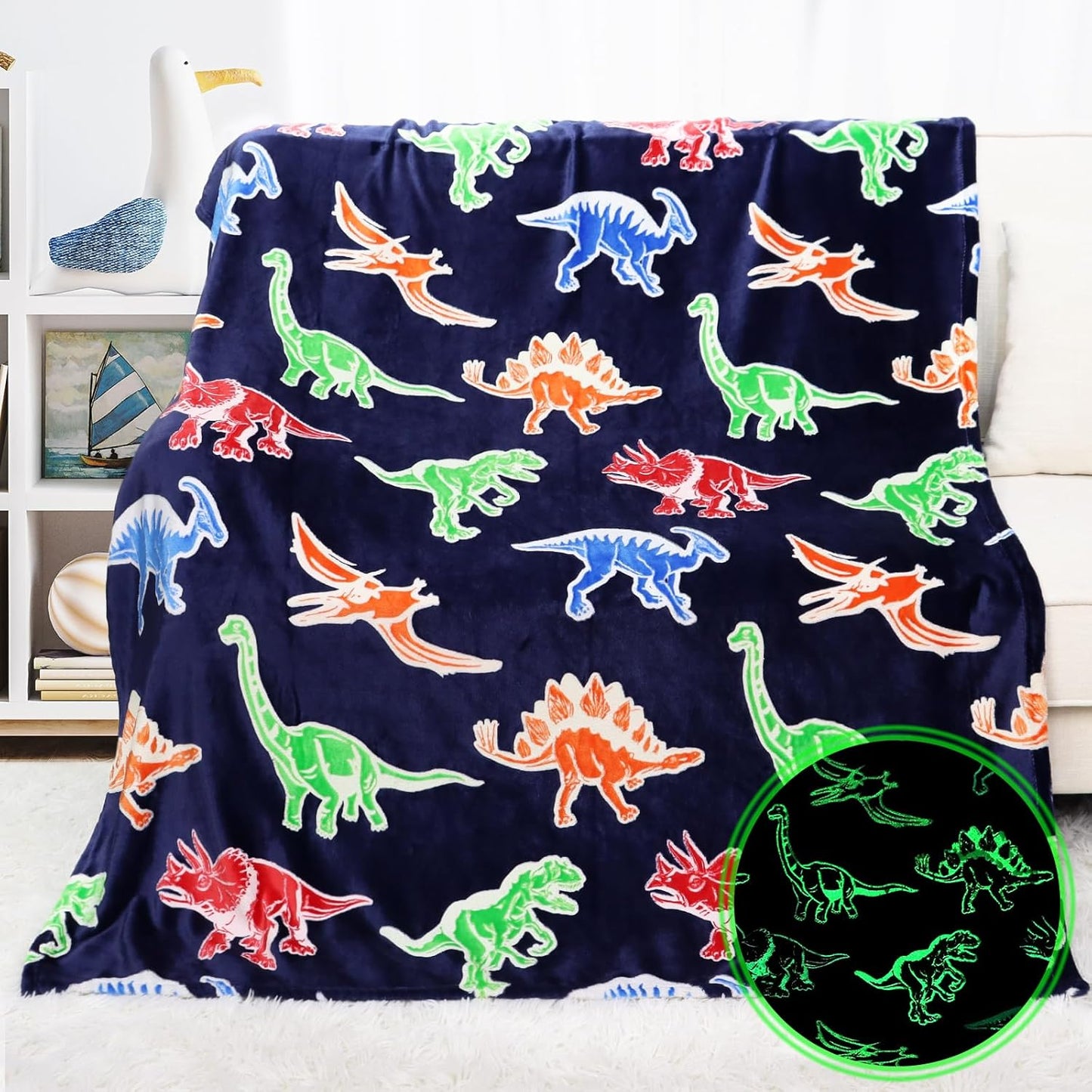 Dinosaur Gifts Toys for Kids Boys - Glow in The Dark Dino Blanket Birthday Gifts for Boys Age 3 4 5 6 7 8 9 10 Year Old Child Teen Toddler Dinosaur Room Decor 50"x60"
