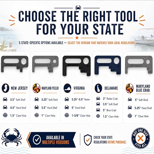 Crab Measurement Tool for Blue Crabs & Clams | VA Regulation 3.25-3.5" Peeler