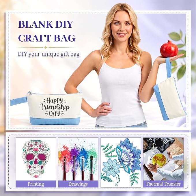 Silkfly 48 Pcs Cotton Canvas Makeup Bags Cosmetic Zipper Bags 10.2 x 5.5 x 2''