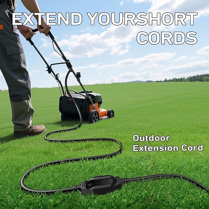 LUCKY TL Indoor Outdoor Extension Cord, 16/3 Gauge Black Long Extension Cord 25ft, Waterproof Flexible Case, Made of Pure Copper, 13A 1625W 16AWG SJTW, 3 Prong Heavy Duty Wire, ETL