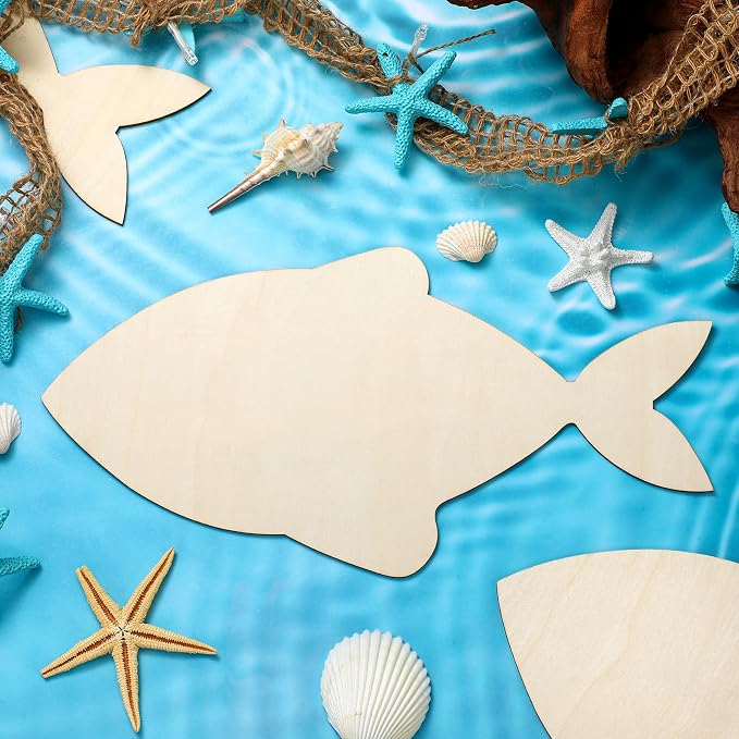 Anglechic 12 Pack 12 Inch Fish Craft Blank Fish Cutout Unfinished Wood Fishes