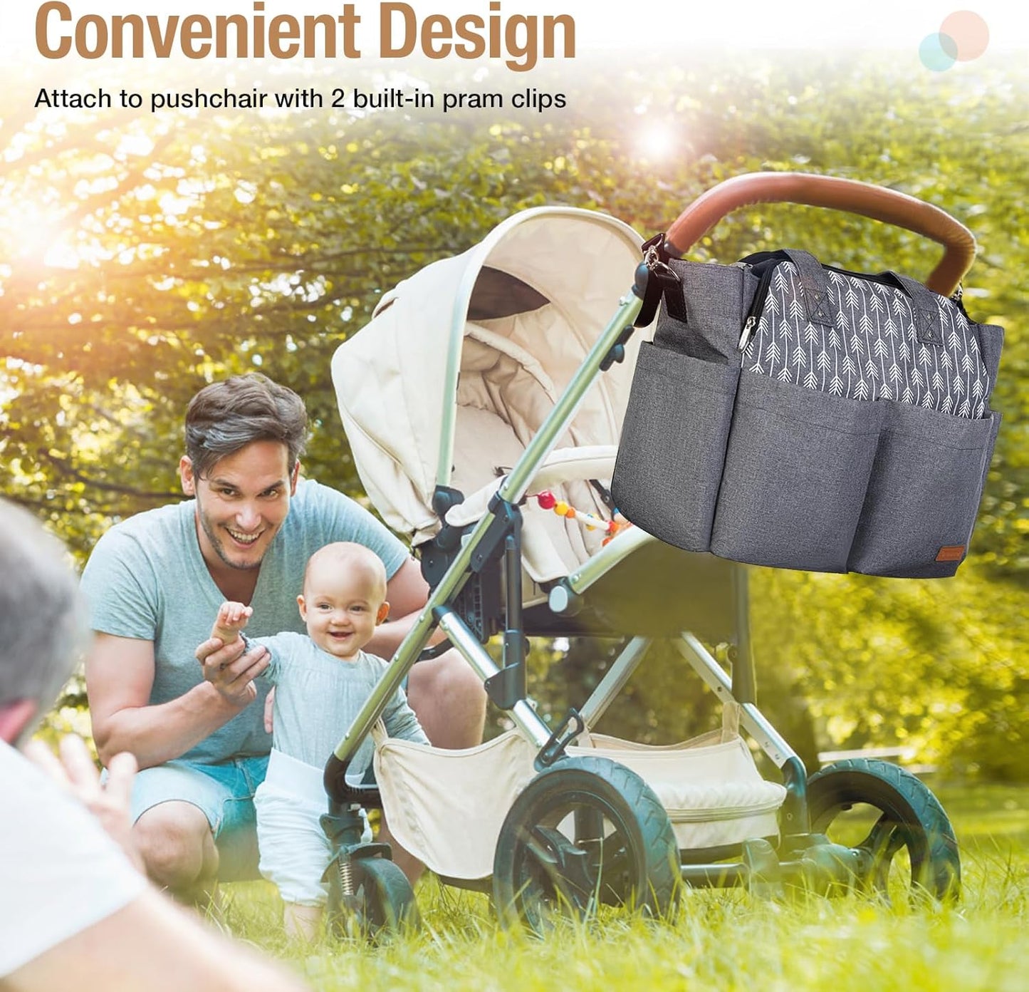 Lekebaby Diaper Bag Tote, Large Diaper Bags Waterproof,Large Mommy Bag Tote Bag Handbag Pink Travel, Black and Beige