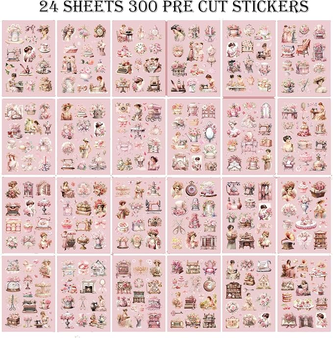 Vintage Ephemera Sticker 24 Sheets precut 300 washi Stickers Paper People