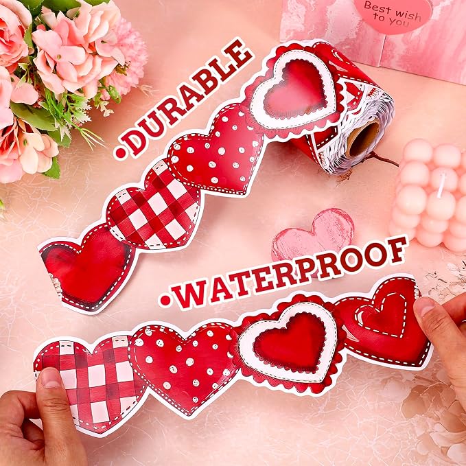 FYSUIMU 65.6 Ft Valentine's Day Bulletin Board Borders Vintage Red Heart Shaped