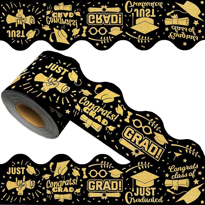 69 Feet Graduation Bulletin Board Decorations Congrats Grad Black Gold
