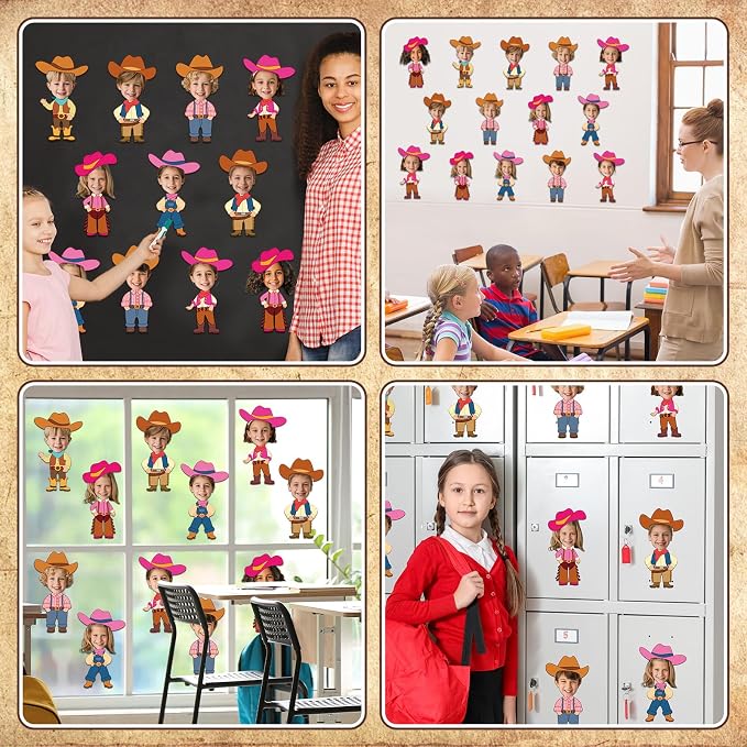 48Pcs Western Cowboy Hat Cutouts Bulletin Board Decorations Pink Cowgirl Paper