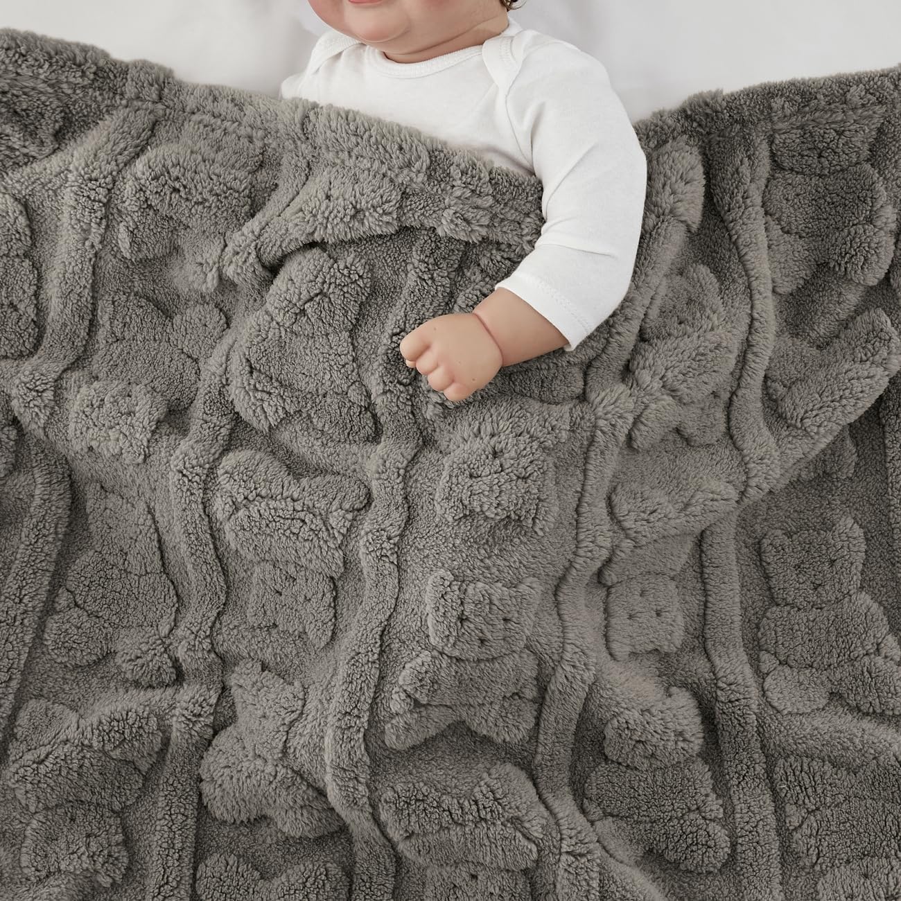 CREVENT 30"X40" Cozy Soft Warm Sherpa Baby Blanket for Girls Boys, Newborn Essentials for Infant, Baby Shower Receiving Gift - Tan Bear 75X100cm