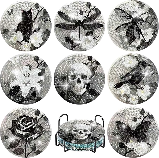 Clendo 8 Pcs Gothic Diamond Art Coasters Kit