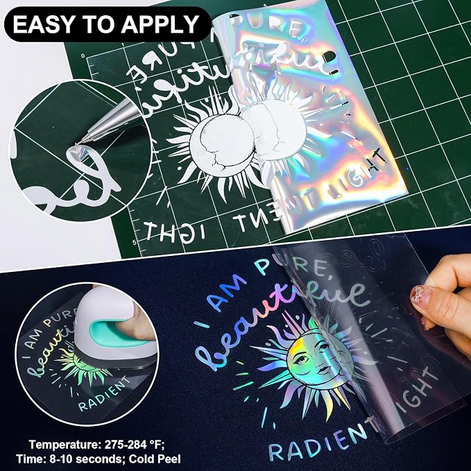 VINYL FROG Silver Holographic Heat Transfer Vinyl 12" x5ft Silver HTV Vinyl