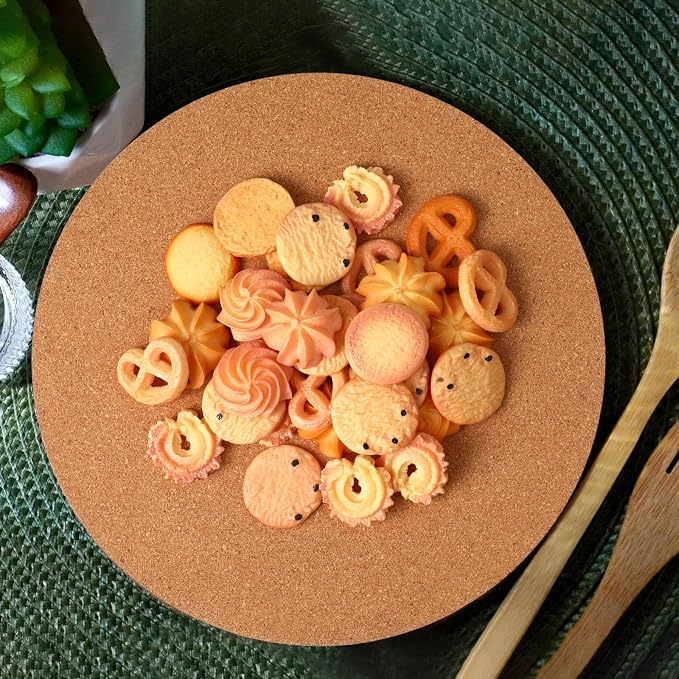 Boao 6 Pcs 12 Inch Large Cork Plant Coaster Round Cork Mat Trivet Absorbent