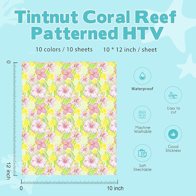 Tintnut Paisley Flower Watercolor Heat Transfer Vinyl, Floral pattern, PU HTV