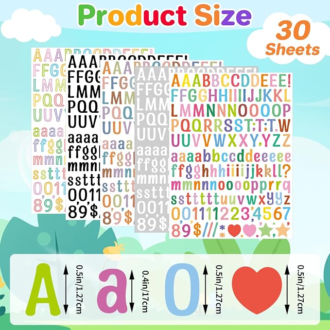 Letter Stickers 0.5 inch, Self-Adhesive Vinyl Waterproof ABC Letter Stickers