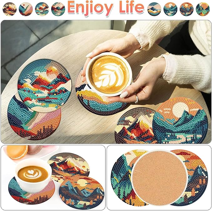 ijbnhd 8 Pcs Sunset Diamond Painting Coasters