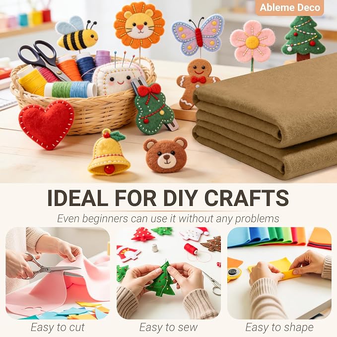 Felt Fabric Sheets 18" x 18" 1.6mm Soft Craft Felt Squares, Coffee | Soft